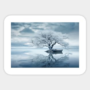 Tree In Calm Lake Serene Landscape Sticker